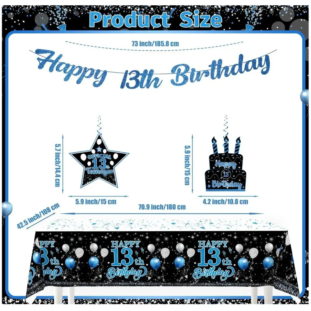 160pcs 13th Birthday Decorations Blue Black Officially a Teenager Party Supplies